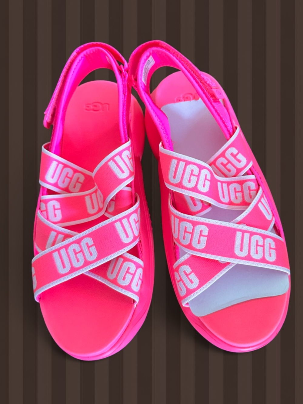 UGG Bright Pink Logo Strappy Sandals